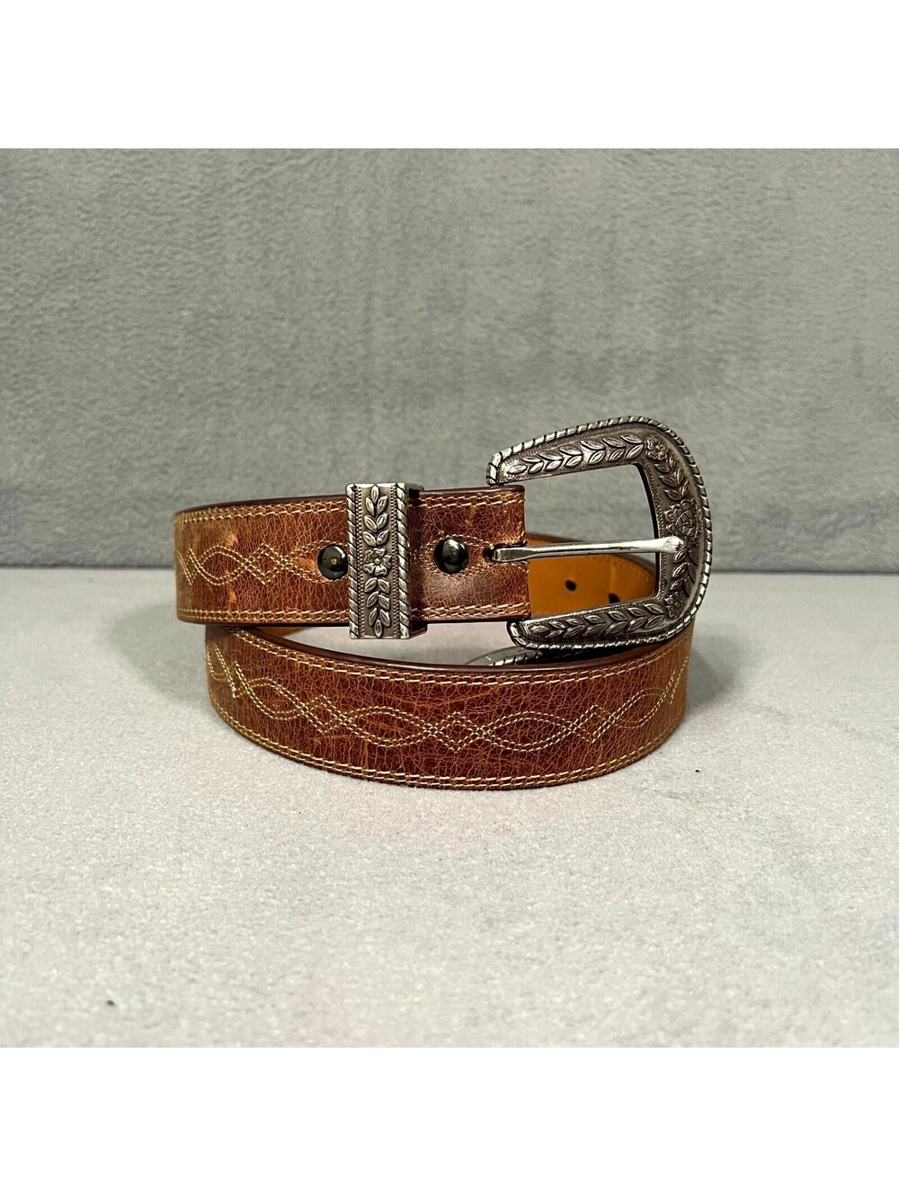 ARIAT Fatbaby Belt Brown Men 38 Leather Center Stitch Removable Buckle Western